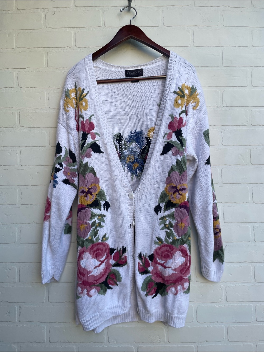Vintage White Floral Button up Cardigan Sweater